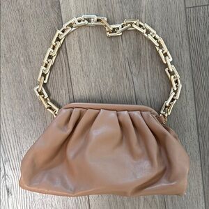 Elegant Faux Tan Leather Bag with Gold Chain